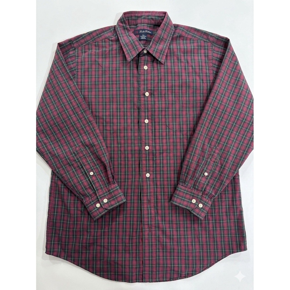 Brooks Brothers 346 Men XL Red Plaid Slim Fit Button Down Dress Shirt Milano